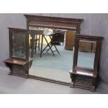 OVERMANTLE MIRROR with centre bevel edge mirror and two smaller either side above shelves and