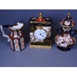 MASONS 'DOUBLE LANDSCAPE' CARRIAGE CLOCK, 21.5cms tall, a 'Double Landscape' lidded vase and a