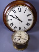 SHIP'S BRASS CLOCK by Frodsham & Keen Liverpool and a school type wall clock (no movement)