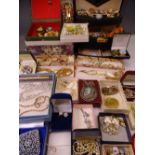 MIXED DRESS & OTHER JEWELLERY, a parcel and two jewellery boxes, 1. oblong lidded with floral