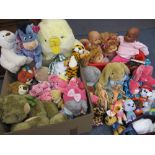 DOLLS & SOFT TOYS, a parcel including Zapt, Disney Eyeore, Ty Beanie Boos, Rory the Tiger,