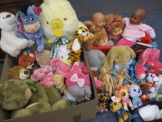 DOLLS & SOFT TOYS, a parcel including Zapt, Disney Eyeore, Ty Beanie Boos, Rory the Tiger,