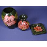 MOORCROFT - HIBISCUS GREEN (3) including bulbous vase, 18cms H