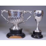 HALLMARKED TROPHY CUPS (2) London 1910 by Thomas Bradbury & Sons Ltd having twin-scroll end