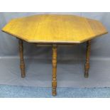 HEXAGONAL TEA TABLE ON TURNED SUPPORTS, 77cms H, 121cms W, 121cms D