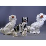 STAFFORDSHIRE DOGS, TWO PAIRS and a Black and White, 33cms the largest and a Ducal Sensor