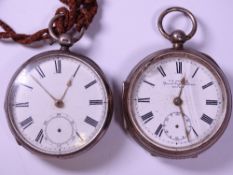 TWO GENT'S POCKET WATCHES (key wind, silver encased) Birmingham 1882 and Birmingham 1909 (each for