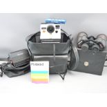 MIRANDA CASED BINOCULARS & TWO POLAROID CAMERAS