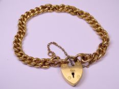 NOW BELIEVED NOT GOLD LINK BRACELET with padlock and safety chain, all links with 'crusty' pattern