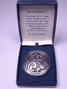 LARGE CIRCULAR ST JUSTIN PEWTER CELTIC BROOCH, boxed