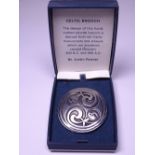 LARGE CIRCULAR ST JUSTIN PEWTER CELTIC BROOCH, boxed