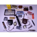 MIXED COLLECTABLES to include lighters, pen knives, whistles, small vintage advertising tins