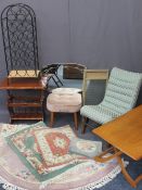 MIXED FURNITURE PARCEL (11 items) including metal bottle rack, folding teak table, tabletop magazine