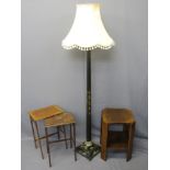 CHINOISERIE STANDARD LAMP & SHADE, tapered column on square base, 195cms H,