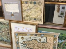 PAINTINGS, MAPS, WOOLWORKS & MIRRORS (large gilt framed), a parcel, 87 x 60cms