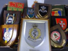 MILITARIA - regimental Coat of Arms collection on wooden plaques, approximately 18