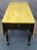 PINE FARMHOUSE TABLE, twin flap with twin drawers, 74cms H, 132cms W, 138cms D open