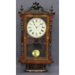 MARQUETRY INLAID VIENNA TYPE WALLCLOCK, 87cms H, 40cms W, 16cms D