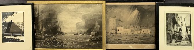 AUTOTYPE PRINT - Busy Thames Shipping Scene, 29 x 47cms and various etchings ETC