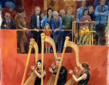 NOEL McCREADY watercolour - 'Harp Recital', unframed, 56 x 66cms