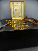 WORLD WAR II HMS ASSISTANCE OFFICER'S CHEST, Neptune certificate, souvenir desk stand and boxed