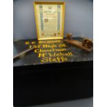 WORLD WAR II HMS ASSISTANCE OFFICER'S CHEST, Neptune certificate, souvenir desk stand and boxed