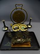 ORIENTAL METALWORK, a collection, Burmese gong, Chinese enamelled saucers, white metal model of a