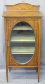 SHEET MUSIC MAHOGANY INLAID CABINET, single door, oval glazed with four interior shelves, 114cms