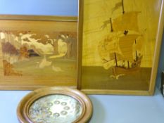 TWO TREEN PLAQUES & AN INTERESTING WALL MIRROR