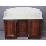 VICTORIAN WASHSTAND - marble splashback over three cupboard base with interior shelves, 98cms H,