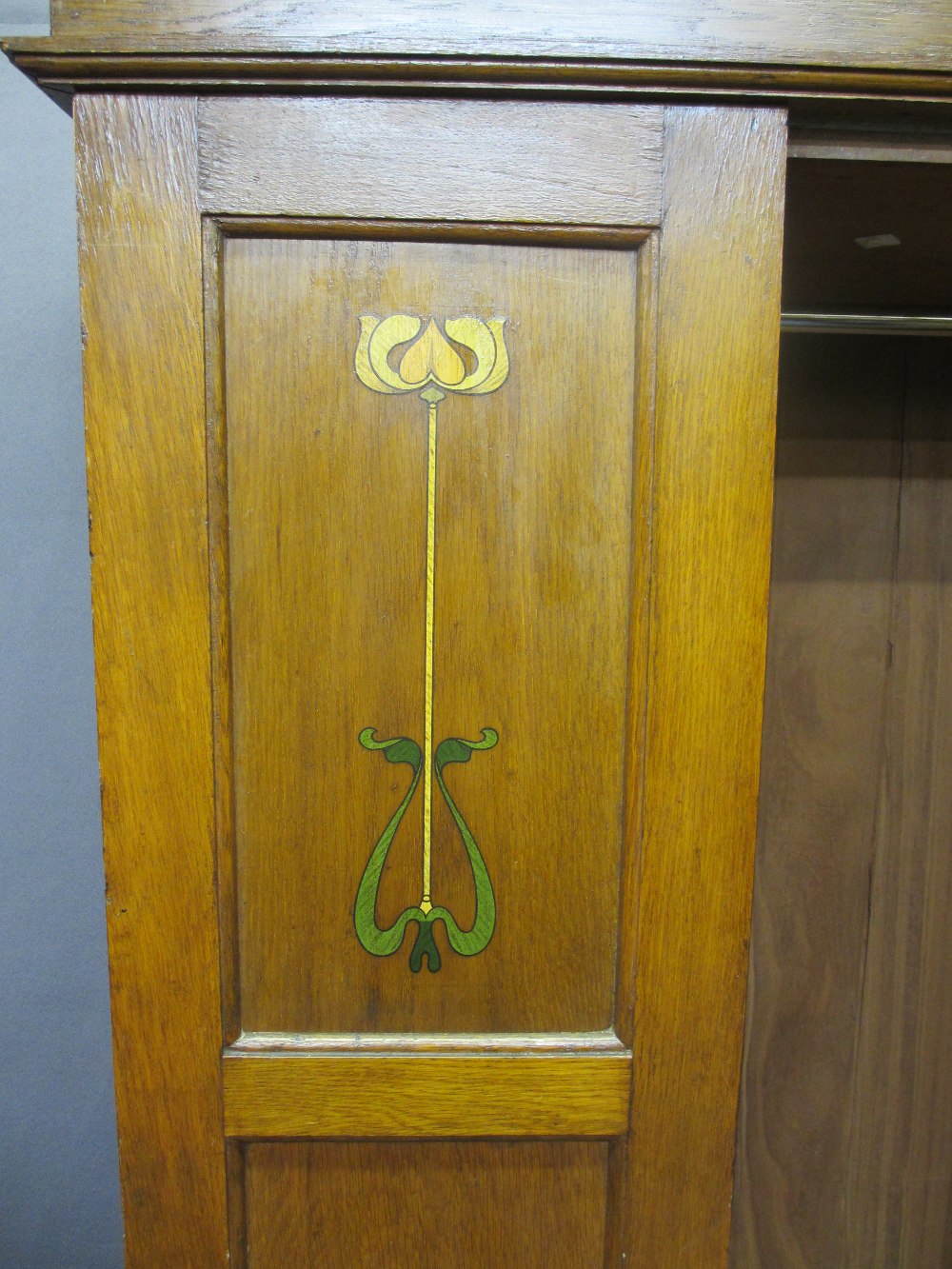 ART NOUVEAU WARDROBE with single mirrored door over a base drawer, 198cms H, 120cms W, 53cms D - Image 3 of 3