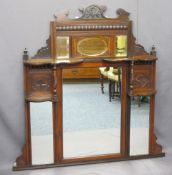 OVERMANTLE MIRROR with carved diamond panels over small shelves