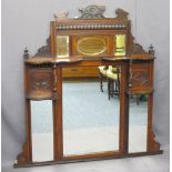 OVERMANTLE MIRROR with carved diamond panels over small shelves