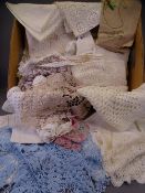 BUNDLE OF CROCHET & LACE TABLECLOTHS, tray cloths ETC