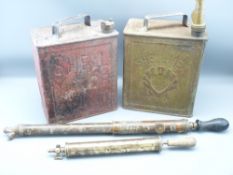 SHELLMEX, BP LTD & A SHELL MOTOR SPIRIT VINTAGE FUEL CANS and two vintage brass sprayers