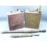 SHELLMEX, BP LTD & A SHELL MOTOR SPIRIT VINTAGE FUEL CANS and two vintage brass sprayers