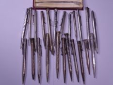 SILVER PROPELLING PENCIL COLLECTION, 24 items fully hallmarked or sterling stamped including a