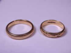 LADY'S & GENT'S 9CT GOLD WEDDING BANDS - non-matching, size P and U, 9.8grms gross