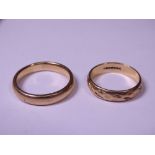 LADY'S & GENT'S 9CT GOLD WEDDING BANDS - non-matching, size P and U, 9.8grms gross