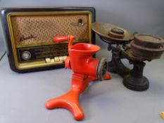 VINTAGE WIRELESS BUSH TYPE VHF61, old kitchen scales and weights ETC