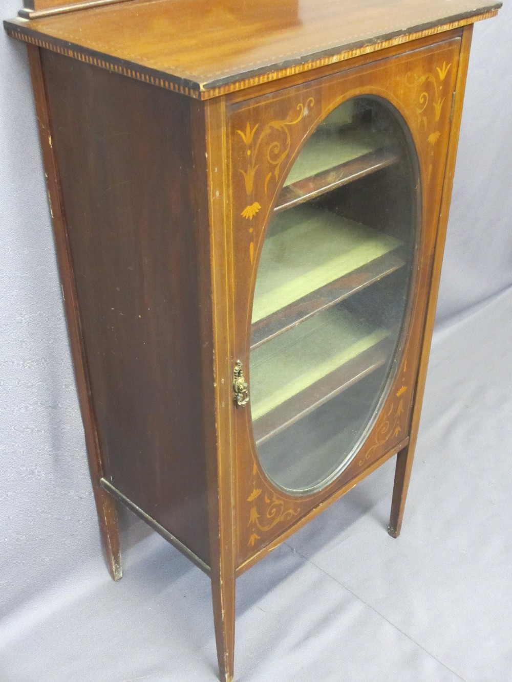 SHEET MUSIC MAHOGANY INLAID CABINET, single door, oval glazed with four interior shelves, 114cms - Image 3 of 3