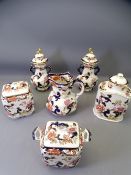 MASONS MANDALAY, six pieces including a pair of twin handled lidded vases, hexagonal jug ETC