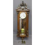 VIENNA TYPE WALNUT TWIN WEIGHT WALL CLOCK, 135cms H, 47cms W, 18cms D