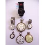 VINTAGE POCKET & MODERN WRISTWATCHES, a collection including a silver cased pocket watch, a large