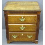 19TH CENTURY OAK & MAHOGANY RE-PROPORTIONED CHEST of three drawers with reeded side detail, bone