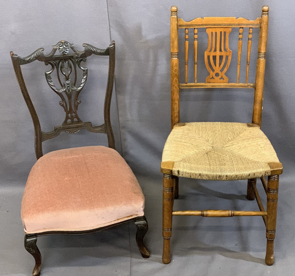 BENARES TYPE BRASS TOP FOLDING TABLE & TWO SIDE CHAIRS, one being nursing type in mahogany - Image 3 of 3