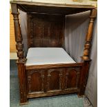ANTIQUE OAK FULL TESTER BED, 18TH CENTURY & LATER, with profuse carved detail, panelled canopy and