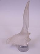 LALIQUE FROSTED GLASS PHEASANT with engraved signature 'Lalique France' to the back, 9cms H