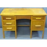 MID-CENTURY OAK PEDESTAL DESK, 76cms H, 122cms W, 61cms D