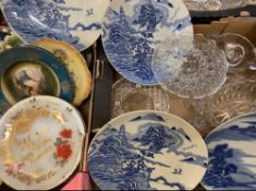 CHINESE BLUE & WHITE CHARGERS (4), 31cms D and a quantity of other china and glassware